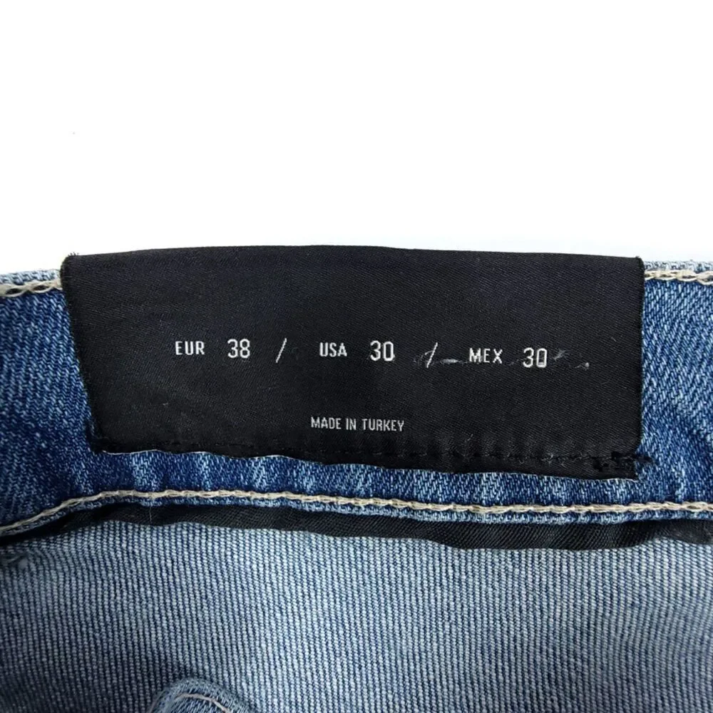 ZARA Man New Biker Moto Ribbed Tailored Skinny Jeans Blue Denim Mens 30 x 32
